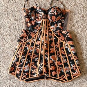Floral Corset Mini Dress in Black and Peach